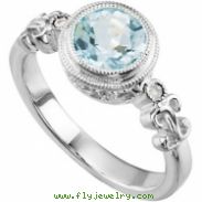 Sterling Silver Genuine Aquamarine And Hi I2 Diamond Ring