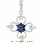 Sterling Silver Genuine Blue Sapphire & Diamond Pendant