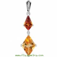 Sterling Silver Genuine Madeira Citrine And Diamond Pendant