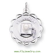 Sterling Silver Graduation Day Disc with Cultured Pearl Charm