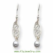 Sterling Silver Gray Cultured Pearl Filigree Dangle Earrings