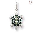 Sterling Silver Green Crystal And Enameled Turtlle