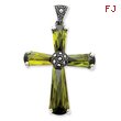 Sterling Silver Green Cubic Zirconia & Marcasite Cross Pendant