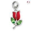 Sterling Silver Green CZ & Red Enamel Flower Charm