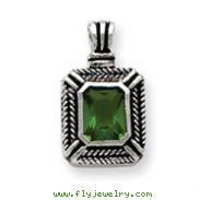 Sterling Silver Green CZ Square Pendant