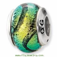 Sterling Silver Green Dichroic Glass Bead