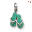 Sterling Silver Green Enamel Flip Flops Charm