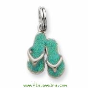 Sterling Silver Green Enamel Flip Flops Charm