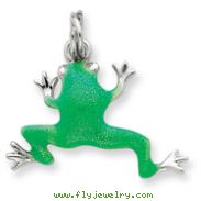 Sterling Silver Green Enamel Frog Charm