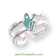 Sterling Silver Green Enameled Frog Toe Ring