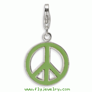 Sterling Silver Green Enameled Peace Symbol With Lobster Clasp Charm
