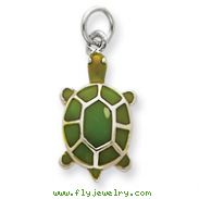 Sterling Silver Green Enameled Turtle Pendant