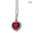 Sterling Silver Heart 100-facet Synthetic Ruby/CZ 18in Necklace chain