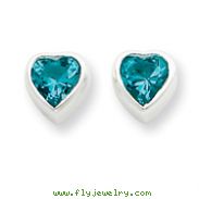 Sterling Silver Heart-Shaped Light Blue CZ Earrings