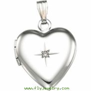 Sterling Silver Heart Shaped Locket With Diamond