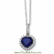 Sterling Silver Heart Synthetic Sapphire/CZ 18in Necklace chain