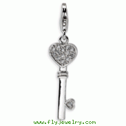Sterling Silver Heart Top Cubic Zirconia Key With Lobster Clasp Charm
