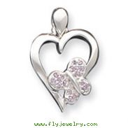 Sterling Silver Heart With Pink CZ Butterfly Pendant