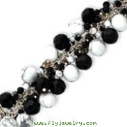 Sterling Silver Howlite, Black & Smoky Quartz Crystal Bracelet