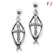 Sterling Silver Ichthus (fish) Cross Earrings