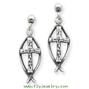 Sterling Silver Ichthus (fish) Cross Earrings