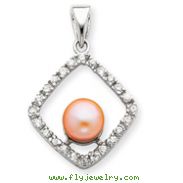 Sterling Silver Imitation Pearl And CZ Pendant