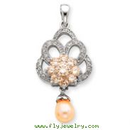 Sterling Silver Imitation Pearl And CZ Pendant