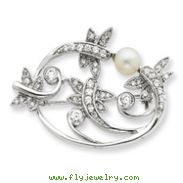 Sterling Silver Imitation Pearl and CZ Pin