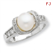 Sterling Silver Imitation Pearl and CZ Ring