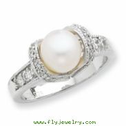 Sterling Silver Imitation Pearl and CZ Ring