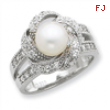 Sterling Silver Imitation Pearl and CZ Ring