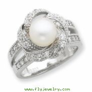 Sterling Silver Imitation Pearl and CZ Ring