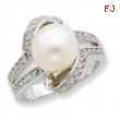 Sterling Silver Imitation Pearl and CZ Ring