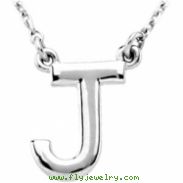 Sterling Silver J 16" Polished BLOCK INITIAL NECKLACE