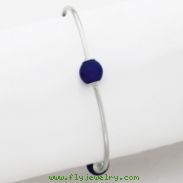 Sterling Silver Lapis Bead Stretch Bangle Bracelet