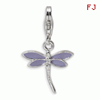 Sterling Silver Lilac Enameled Dragonfly With Lobster Clasp Charm