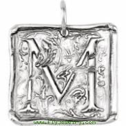 Sterling Silver M Polished POSH VINTAGE INITIAL PENDANT