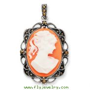 Sterling Silver Marcasite Cameo Pendant