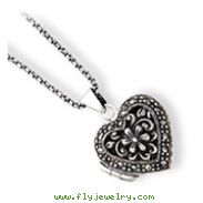 Sterling Silver Marcasite Heart Locket With Chain