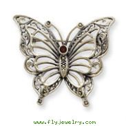 Sterling Silver Marcasite Red CZ Butterfly Pin