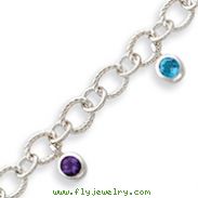 Sterling Silver Mixed Stone Dangle Twisted Link Bracelet