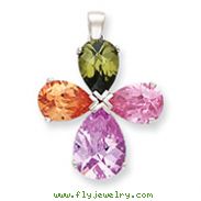 Sterling Silver Multi Color Cubic Zirconia Cross Pendant