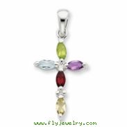 Sterling Silver Multi-Color CZ Cross Pendant