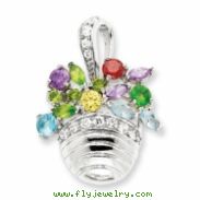 Sterling Silver Multi-colored Gemstone Basket Pendant/ Pin