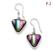 Sterling Silver Multicolor Dichroic Glass Triangle Shaped Dangle Earrings