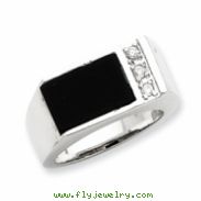 Sterling Silver Onyx & CZ Men's Ring