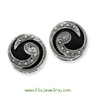 Sterling Silver Onyx & Marcasite Post Earrings