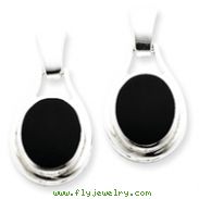 Sterling Silver Onyx  Oval  Earrings