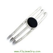 Sterling Silver Onyx Three Strand Cuff Bangle Bracelet