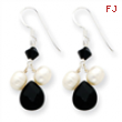 Sterling Silver Onyx/White Cultured Pearl/Jet Crystal Earrings